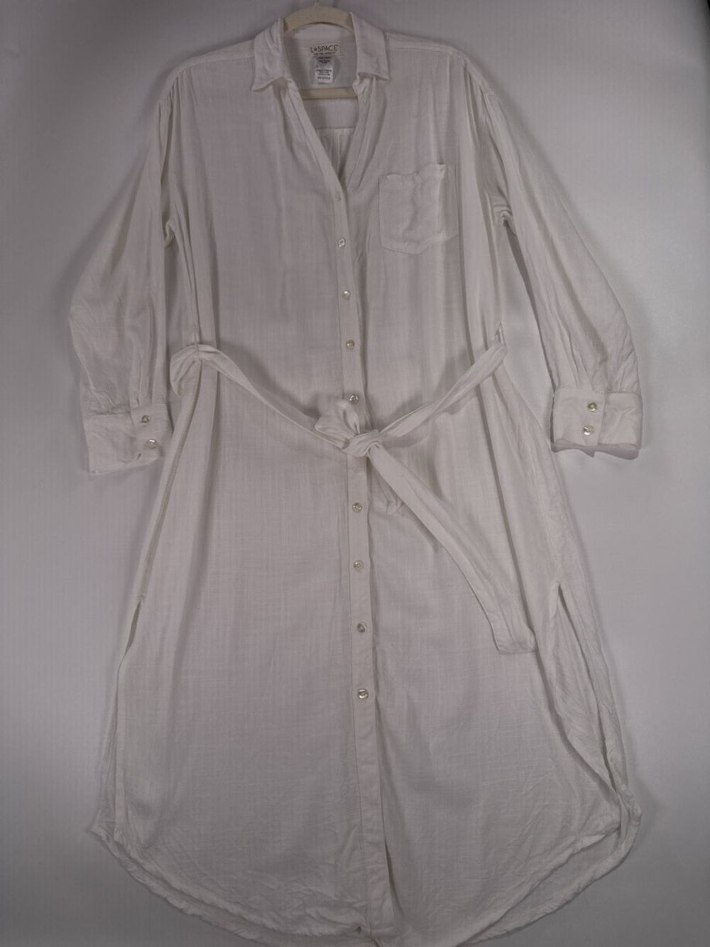 LSpace Barcelona White Viscose Button Down Tie Waist Shirt Dress Cover-Up XS/S - Picture 2 of 11